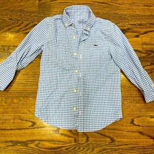 Boys Vineyard Vines Performance Button Down, blue and white gingham, size 6